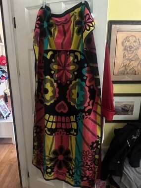 Multicolor Floral Sugar Skull Beach Towel - Vibrant Day of the Dead Design